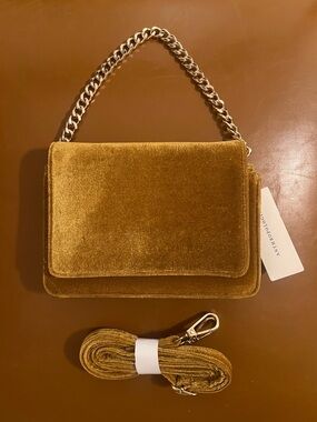 NWT Anthropologie Velvet Cross-Body Wallet Wristlet in Mustard Yellow